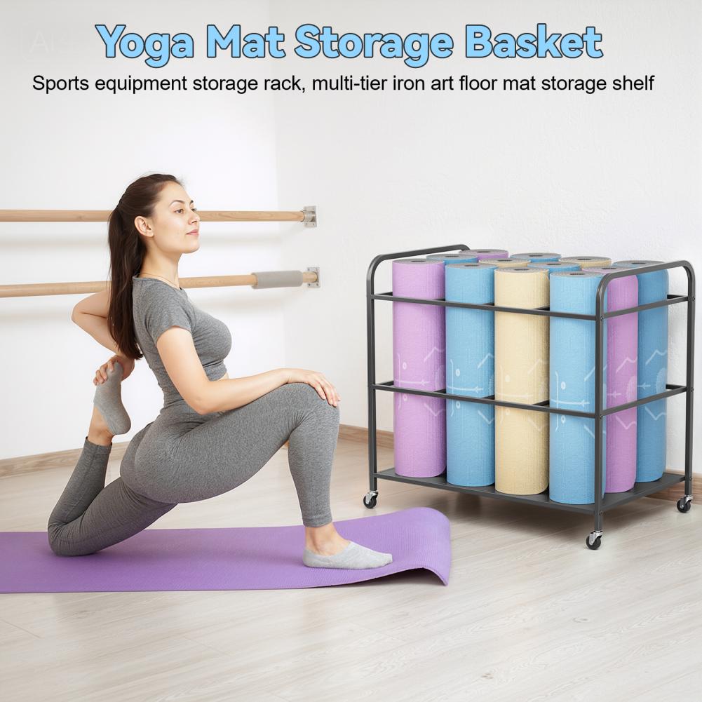 Yoga Mat Storage Rack with Whe - Home Gym Yoga Mat Storage review and price